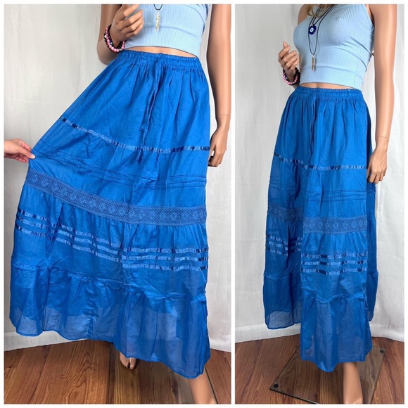 Cottagecore Long Skirt Petrol Blue - Picture 2 of 7